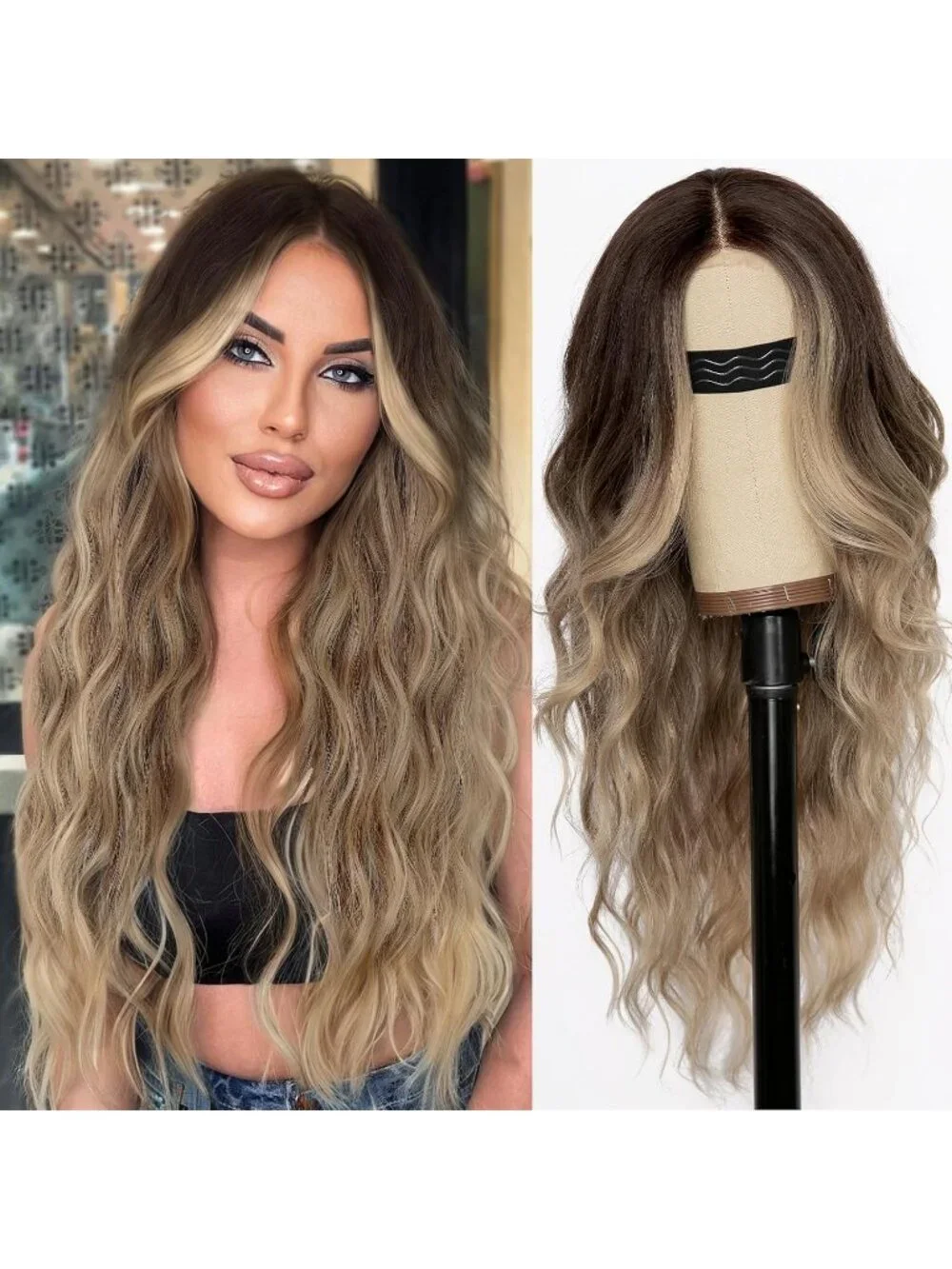 Women's Dirty Blonde Lace Hairline 26 Inch Synthetic Heat Resistant Wavy Wigs